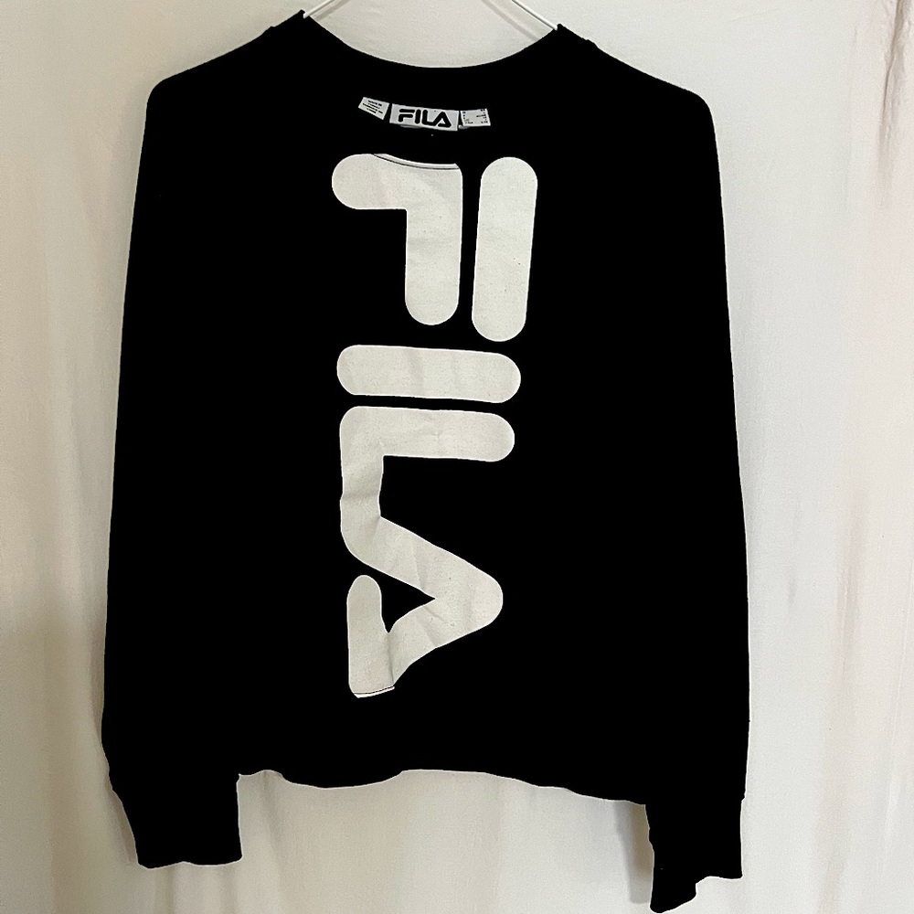 FILA Logo Women's Long-sleeve Black Crew, Sz L